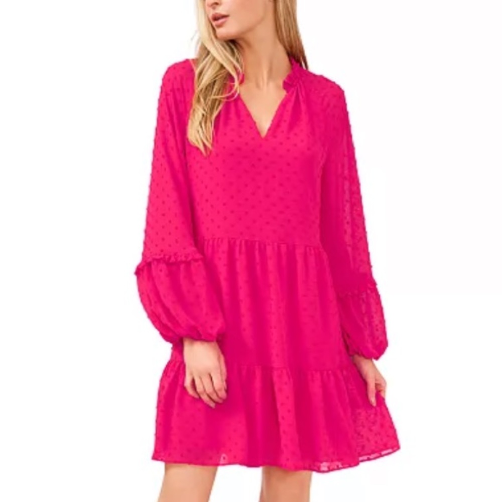 Midi Long Sleeve Pink Ruffled Dress CeCe L